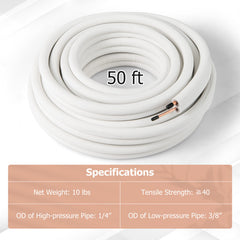 50 Feet Mini Split Line Set with 1/4 Inch and 3/8 Inch O.D. Copper Pipes Tubing