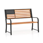 50 Inch Outdoor Garden Bench with Flag Pattern Backrest and Rustic Wood Grain Finish