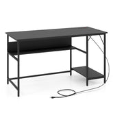 55 Inch Computer Desk with 4 Power Outlets and CPU Stand