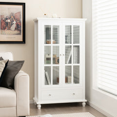 55 Inch Bookcase Cabinet with Tempered Glass Doors