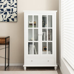 55 Inch Bookcase Cabinet with Tempered Glass Doors