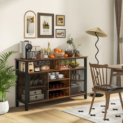 55-Inch Buffet Sideboard with 8-Bottle Wine Racks and Wine Glass Holders