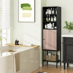 57 Inch Bathroom Tall Cabinet with 1 Door and 4 Shelves Narrow Storage Unit