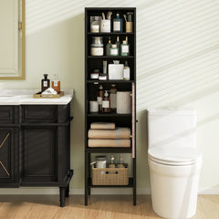 57 Inch Bathroom Tall Cabinet with 1 Door and 4 Shelves Narrow Storage Unit