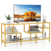58 Inch TV Console Table with Tempered Glass Shelves for Living Room