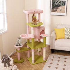 58 Inch Tall Multi-Level Cat Tree Aesthetic Floral Kitten Tower