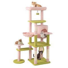 58 Inch Tall Multi-Level Cat Tree Aesthetic Floral Kitten Tower