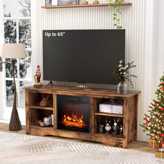 58 Inches TV Stand for Flat Screen TVs Up to 65 Inches with 18 Inches Electric Fireplace Heater