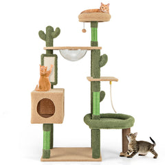 59 Inch Multilevel Cactus Kitty Activity Center with Scratching Posts Toy