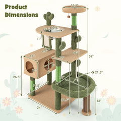 59 Inch Multilevel Cactus Kitty Activity Center with Scratching Posts Toy