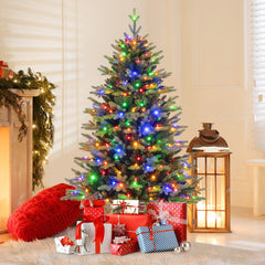 5/6/7 Feet Artificial Xmas Tree Hinged with 11 Lighting Modes and Remote Control