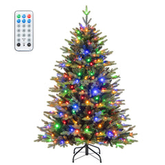 5/6/7 Feet Artificial Xmas Tree Hinged with 11 Lighting Modes and Remote Control