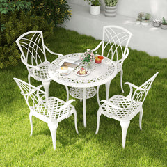 5 Piece Patio Bistro Table Chair Set with Umbrella Hole and Aluminum Frame
