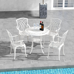 5 Piece Patio Bistro Table Chair Set with Umbrella Hole and Aluminum Frame