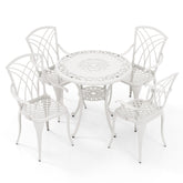 5 Piece Patio Bistro Table Chair Set with Umbrella Hole and Aluminum Frame