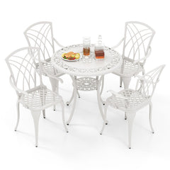 5 Piece Patio Bistro Table Chair Set with Umbrella Hole and Aluminum Frame
