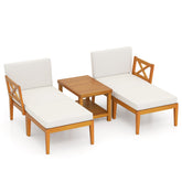 5 Pieces Acacia Wood Patio Chaise Lounge Chair Set with Ottoman and Cushions