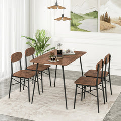 5 Piece Dining Table Set Rectangular with Backrest and Metal Legs for Breakfast Nook
