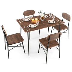 5 Piece Dining Table Set Rectangular with Backrest and Metal Legs for Breakfast Nook