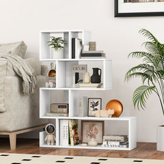 5-Tier S-Shaped Bookshelf Geometric Z-Shelf Bookcase with Open Cubes