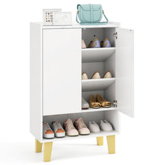 5-Tier Shoe Cabinet with Faux Marble Countertop and Flat Tilting Shelves