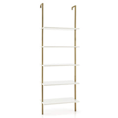 5 Tier Ladder Shelf Wall-Mounted Bookcase with Steel Frame