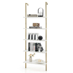 5 Tier Ladder Shelf Wall-Mounted Bookcase with Steel Frame