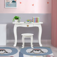 Kids Makeup Dressing Table with Tri-folding Mirror and Stool