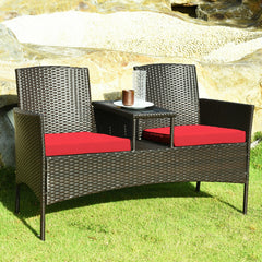 Patented Modern Patio Set with Built-in Coffee Table and Cushions