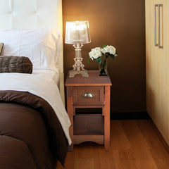 2 Pieces Retro Narrow Tiered End Table with Drawer and Storing Shelf