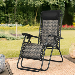Folding Rattan Zero Gravity Lounge Chair with Removable Head Pillow