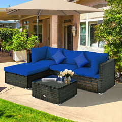 5 Pieces Outdoor Patio Rattan Furniture Set Sectional Conversation with Cushions