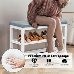 2-Tier Wooden Shoe Rack Bench with Padded Seat