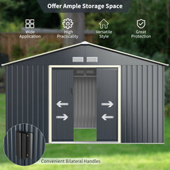 11 x 8 Feet Metal Storage Shed for Garden and Tools with 2 Lockable Sliding Doors