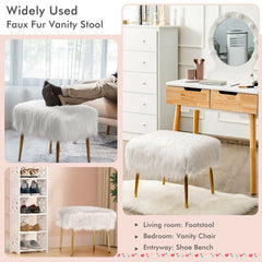 Faux Fur Vanity Stool with Golden Metal Legs for Makeup Room