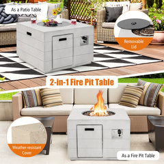 34 Inch Square Concrete Propane Fire Pit Table with Lava Rocks and Cover 50,000 BTU