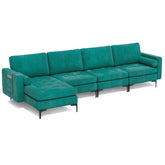 Modular L-shaped 4-Seat Sectional Sofa with Reversible Chaise and 2 USB Socket