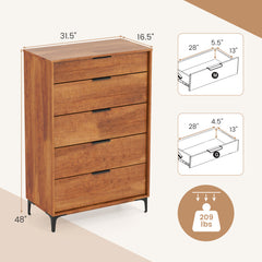 5-Drawer Dresser with Interlock System for Bedroom Living Room