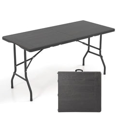 5FT Folding Picnic Table with Wood Grain HDPE Tabletop and Non-slip Foot Pads
