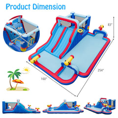Inflatable Bounce House with 2 Water Slides and 3 Water Cannons With 735W Blower