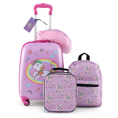 5 Piece Kids Luggage Set with Backpack, Neck Pillow, Name Tag, Lunch Bag