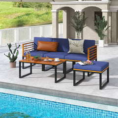 5-Piece Patio Acacia Wood Chair Set with Ottoman and Coffee Table
