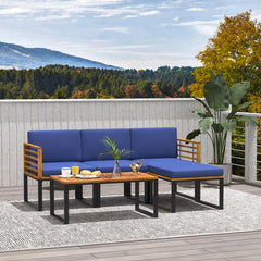 5-Piece Patio Acacia Wood Chair Set with Ottoman and Coffee Table