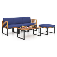 5-Piece Patio Acacia Wood Chair Set with Ottoman and Coffee Table