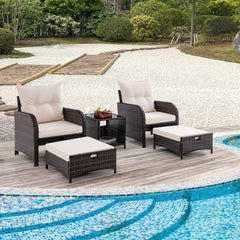 5 Piece Patio Conversation Set Outdoor Rattan Sofa Set with Coffee Table