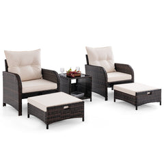 5 Piece Patio Conversation Set Outdoor Rattan Sofa Set with Coffee Table