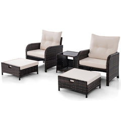 5 Piece Patio Conversation Set Outdoor Rattan Sofa Set with Coffee Table