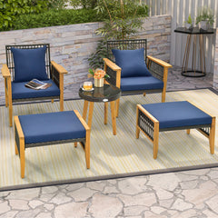 5 Piece Patio Furniture Set with Coffee Table and 2 Ottomans