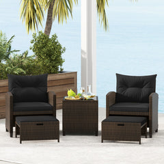 5 Pieces Patio Rattan Furniture with 2 Ottomans and Tempered Glass Coffee Table
