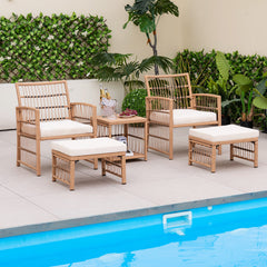 5 Piece Patio Wicker Sofa Set with Seat and Back Cushions